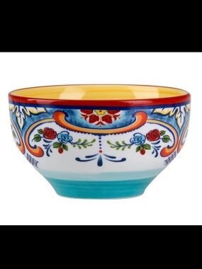 Set Of 4 Euro Ceramica ZANZIBAR  Cereal Bowl Red Blue Yellow Floral NEW